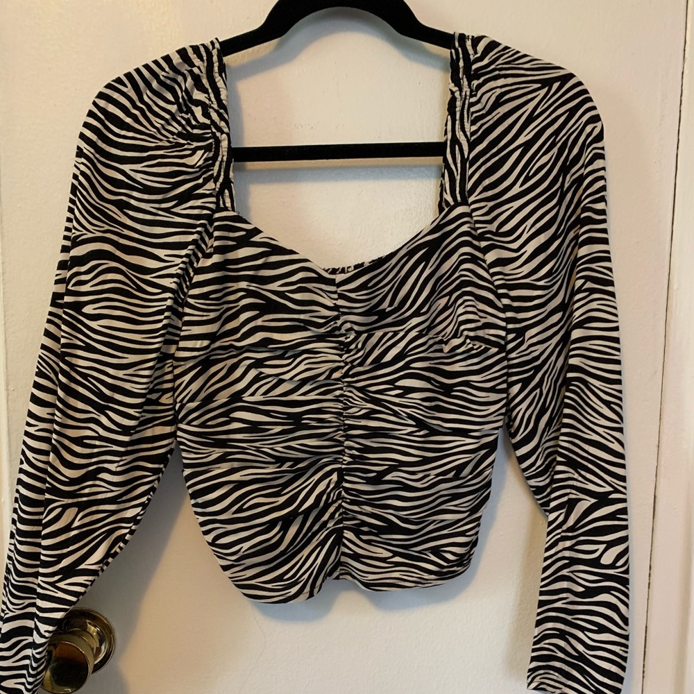 H&M Puff-Sleeved Blouse, Zebra Print, Size 0, NWT